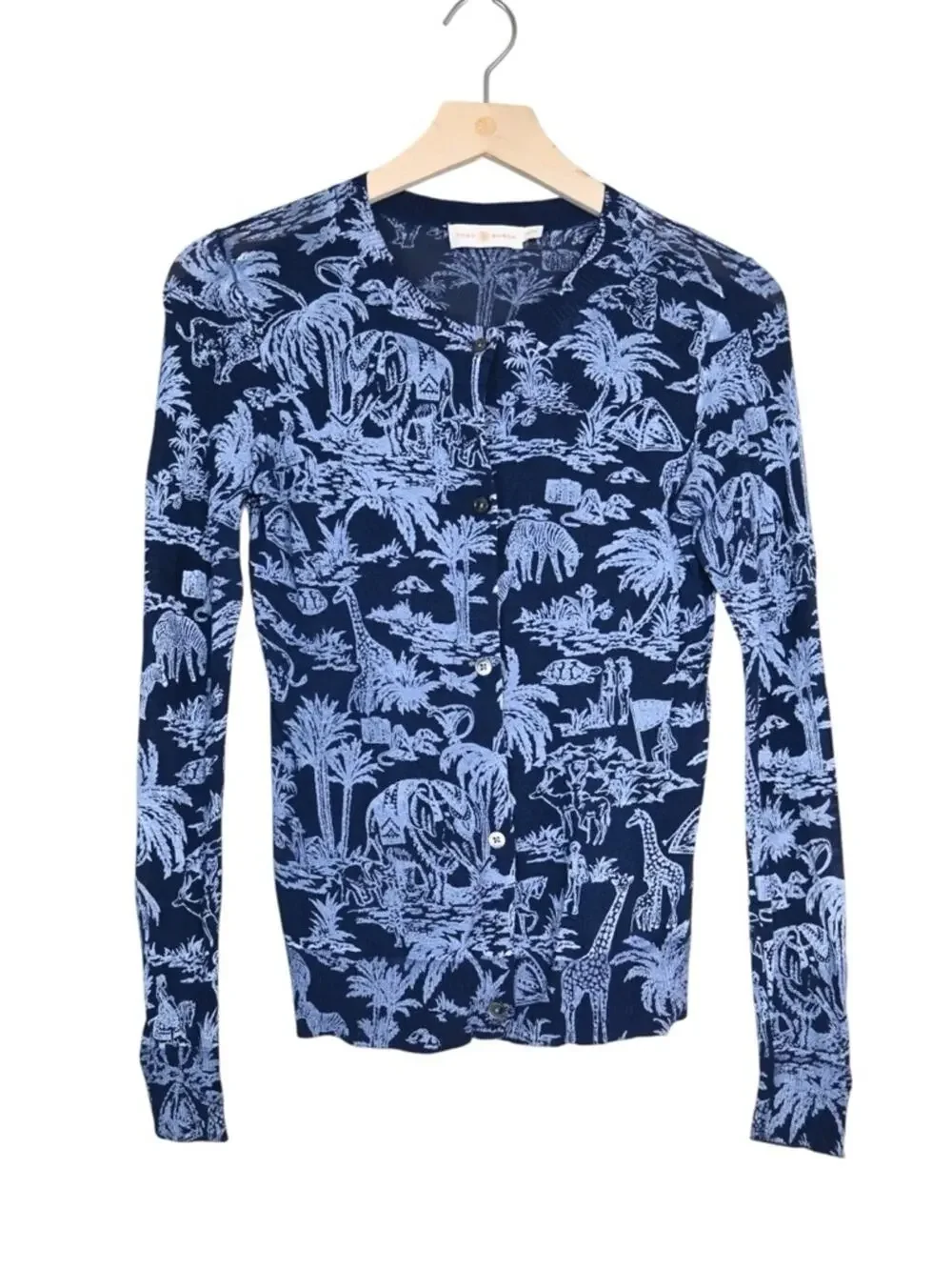 Tory Burch Women's XXS Far and Away Safari Print Lightweight Cardigan runs large
